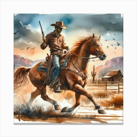 Watercolor Cowboy Illustration Canvas Print