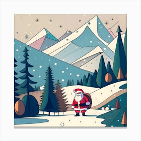 Christmas Santa in Winter Landscape Canvas Print