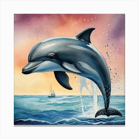 Colorful Dolphin Jumping Canvas Print