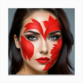 Beautiful Woman With Red Leaves On Her Face Canvas Print