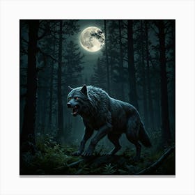 Wolf In The Forest At Night Canvas Print