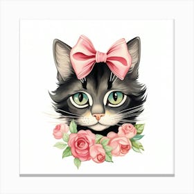 Black Cat With Pink Bow 2 Canvas Print