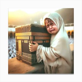 Little Girl Crying In Front Of Kaaba Canvas Print