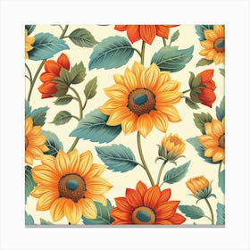 Orange Yellow Sunflowers Canvas Print