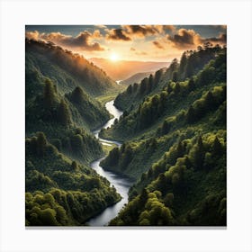 Sunrise Over A River Canvas Print