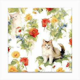 Cats And Flowers Canvas Print