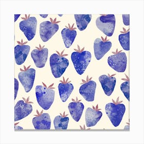 Blue Watercolor Strawberry Fruit Canvas Print
