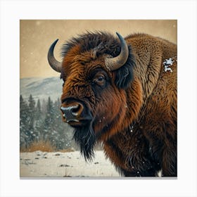 Bison In The Snow 2 Canvas Print