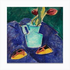 Tulips In A Blue Vase 1 Canvas Print