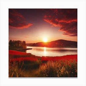 Sunset Over A Lake 16 Canvas Print