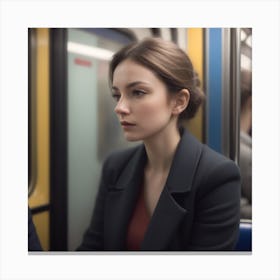 Portrait Of A Woman On A Subway Train Canvas Print