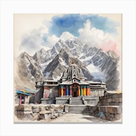 Temple Watercolor Painting Canvas Print