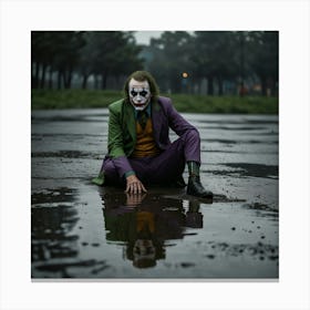 Jokers Reflection In A Puddle With A Gloomy Background 1 Canvas Print