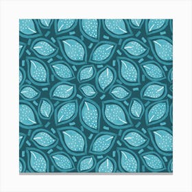 Turquoise On Turquoise Scattered Leaves Polka Dot Canvas Print