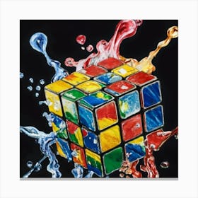 Colorful Rubiks Cube Dripping Paint 2 Canvas Print