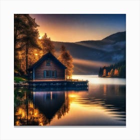 Lake House At Sunset 1 Canvas Print