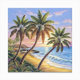 Three palm trees on the sea coast 9 Canvas Print