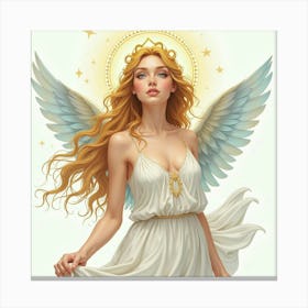 Serene Nymph With A Celestial Crown, Watercolor 1 Canvas Print