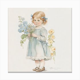 Little Girl With Flowers 4 Canvas Print