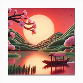 3D Red lake Canvas Print