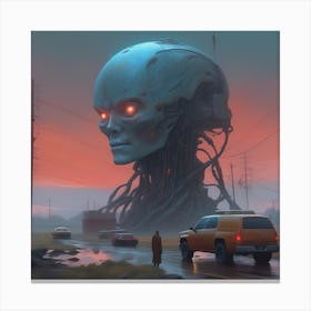 Robot On A Road Canvas Print