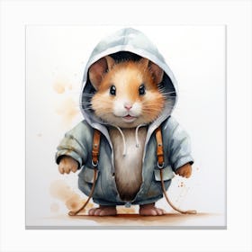 Watercolour Cartoon Hamster In A Hoodie Canvas Print