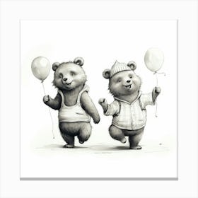 Two Bears Holding Balloons Leinwandbild