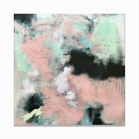 Abstract Pink, Pastel, Mint, black Clouds, Landscape Contemporary, Pink Mambo Coltxwilde, Square Art Canvas Print