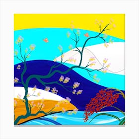 Asian Landscape- Modern luxury oriental style background. Classic Chinese mountain and river landscape illustration- water, hill and trees art. Canvas Print