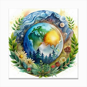 Earth With Flowers And Forest Canvas Print