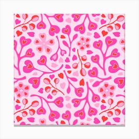 WITH LOVE Floral Hearts Lovecore Valentines in Fuchsia Pink Red on Light Pink Canvas Print