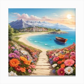 Beautiful Daisy Flowers near Beach Canvas Print