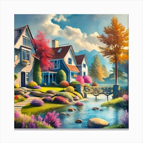 Watercolor Oil Paint Dream House Canvas Print