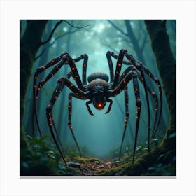 Giant Spider With Enchanted Web In A Dark, Mystical Forest 1 Canvas Print