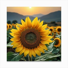 Sunflower Field At Sunset Canvas Print