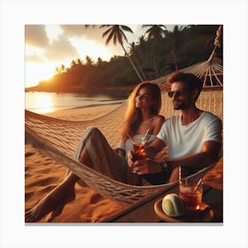 Couple Relaxing In Hammock On The Beach 1 Canvas Print