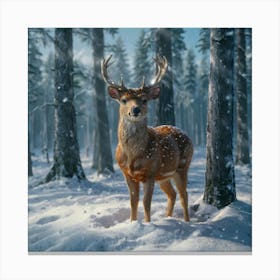 Deer In The Snow 1 Canvas Print