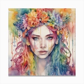 Colorful Girl With Flower Crown 1 Canvas Print