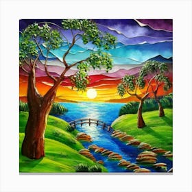 Highly detailed digital painting with sunset landscape design 20 Canvas Print