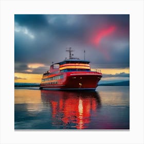 Red Ferry At Sunset 4 Canvas Print