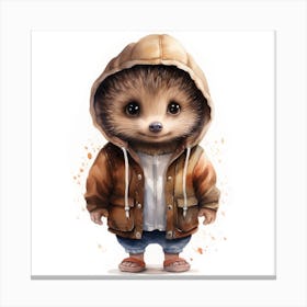 Watercolour Cartoon Hedgehog In A Hoodie 2 Canvas Print