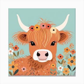 Floral Baby Highland Cow Nursery Illustration (10) Canvas Print
