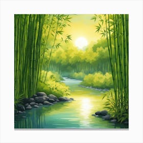 A Stream In A Bamboo Forest At Sun Rise Square Composition 344 Canvas Print