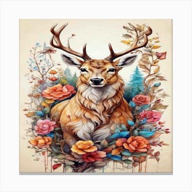 Deer With Roses Canvas Print