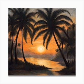 Sunset Palm Trees Canvas Print