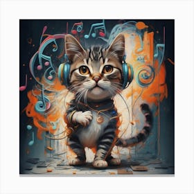 Cat With Headphones Canvas Print