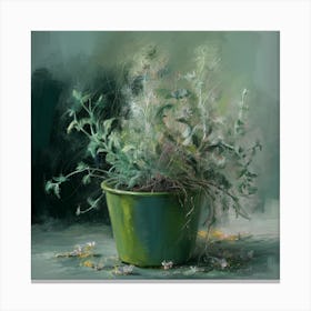 Green Pot Of Flowers Canvas Print