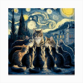 van gogh starry night and cats Canvas Print