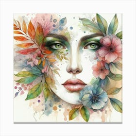 Watercolor Of A Woman With Flowers 12 Canvas Print