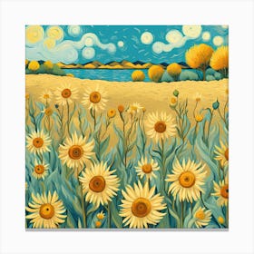 Sunflowers In The Field Canvas Print